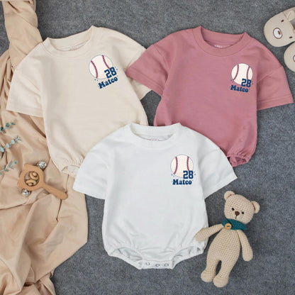 Baseball Brother Bubble Romper 28 Mateo Game Day Outfit, Custom Name Number Toddler Sporty Baby Clothes, Short Sleeve Baseball Fan Gift