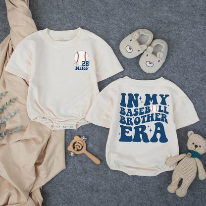 Baseball Brother Bubble Romper 28 Mateo Game Day Outfit, Custom Name Number Toddler Sporty Baby Clothes, Short Sleeve Baseball Fan Gift