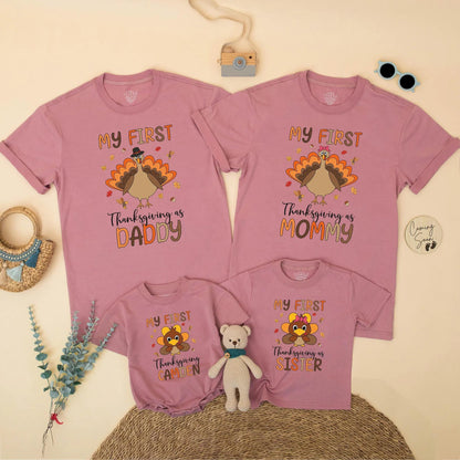 Personalized My First Thanksgiving Family Matching Shirts, Baby Turkey Outfit, Fall Gift for Daddy Mommy Brother, Cute & Whimsical Design
