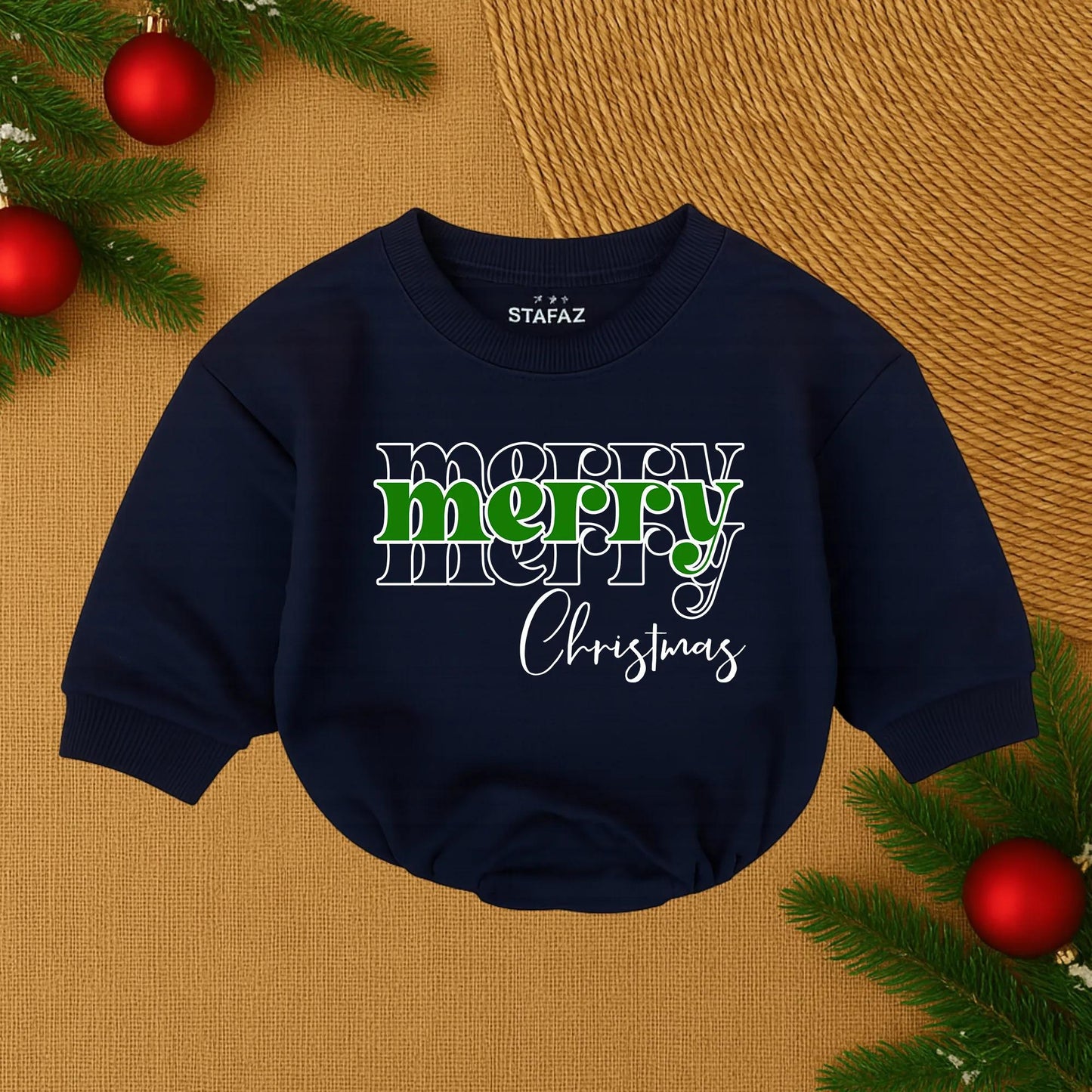 Merry Christmas Bubble Romper for Baby Girl, Festive Red & Black Design with Script 'Christmas', First Christmas Outfit, Santa Baby Romper