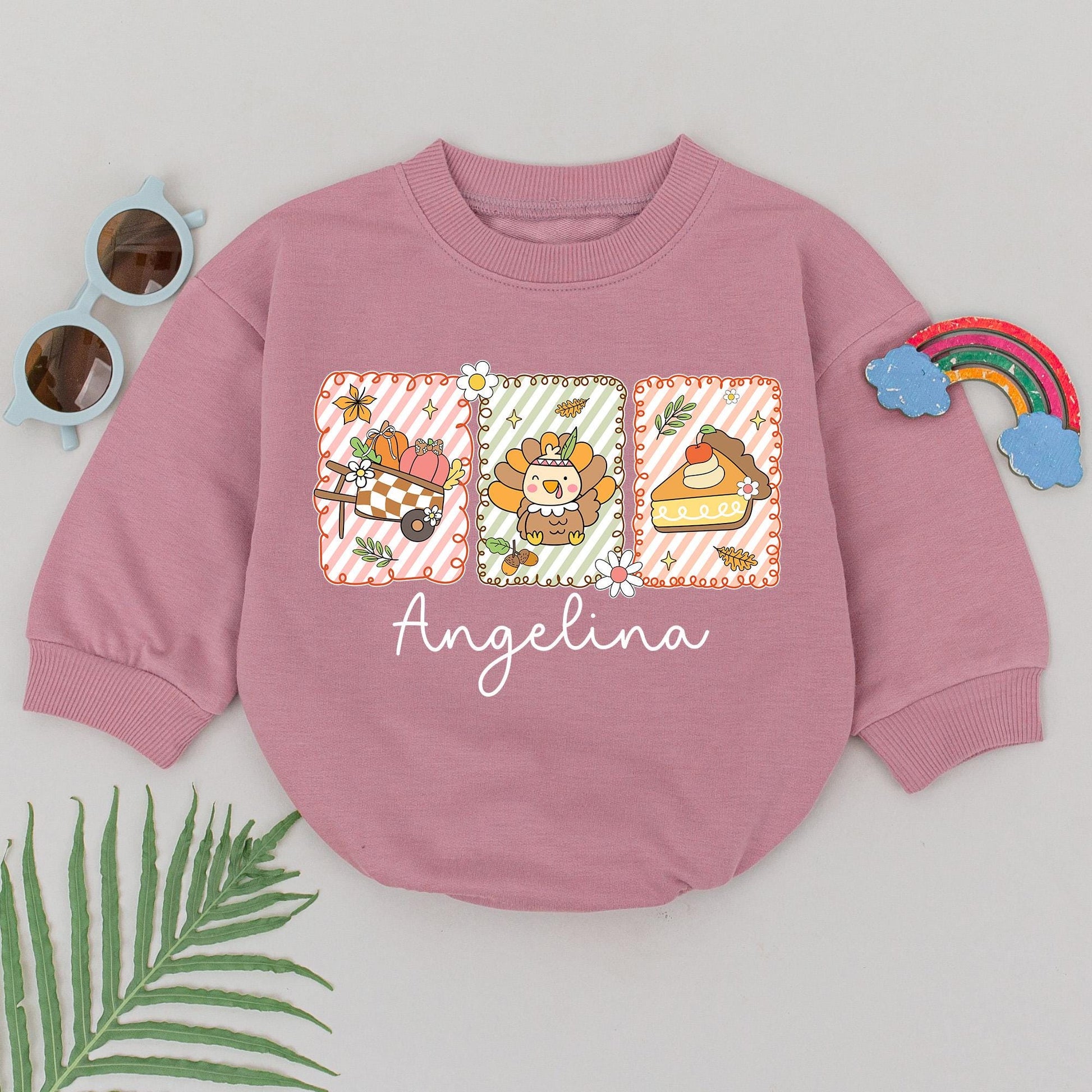 Angelina Personalized Retro Romper Warm Autumnal Graphics Baby Bodysuit First Thanksgiving Outfit Fall Baby Gift