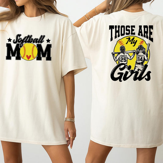 Custom Softball Mom Shirt, Those Are My Girls Tee, Personalized Player Name & Number, Heart Softball Graphic, Game Day Gift, Black & Yellow, Sporty Design