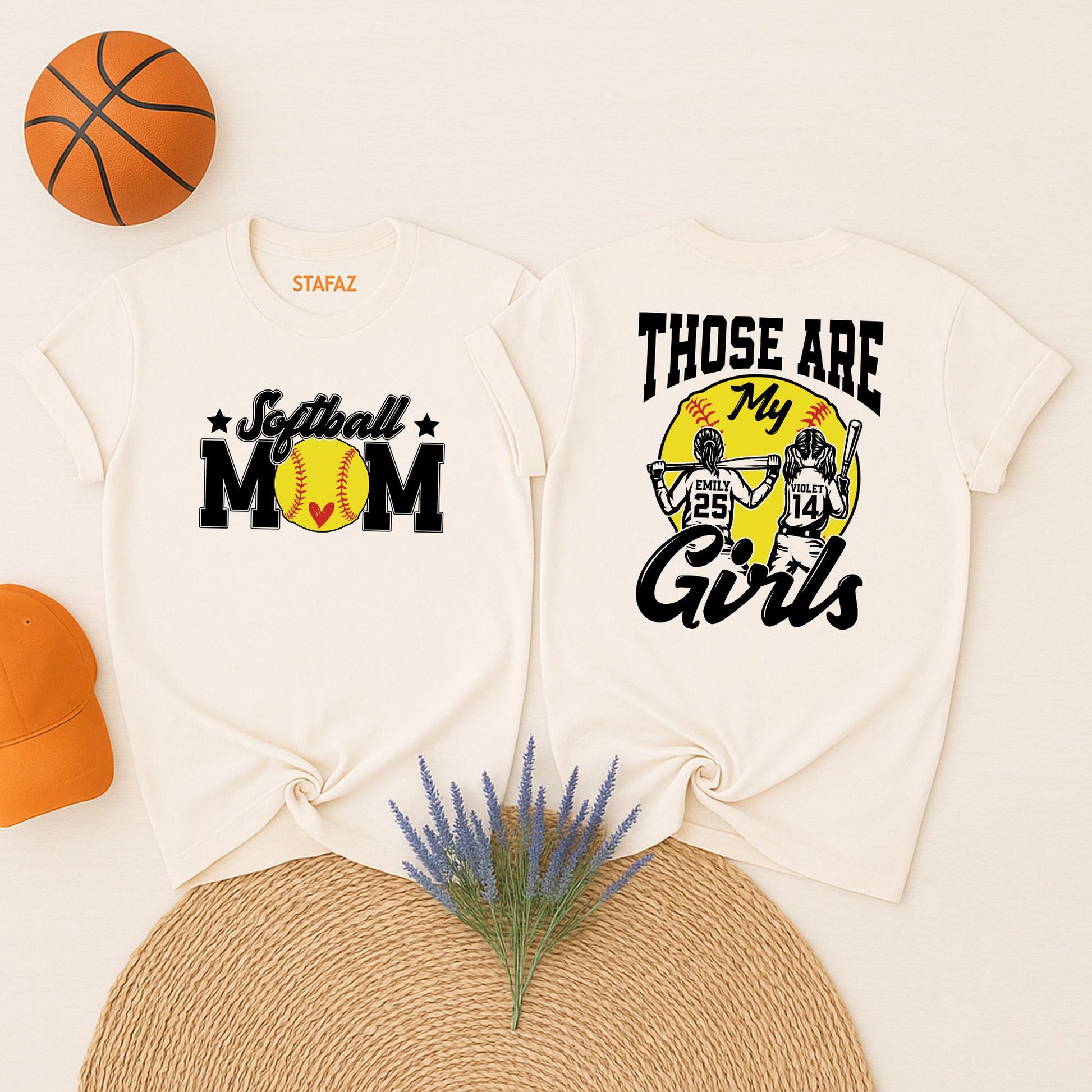 Custom Softball Mom Shirt, Those Are My Girls Tee, Personalized Player Name & Number, Heart Softball Graphic, Game Day Gift, Black & Yellow, Sporty Design