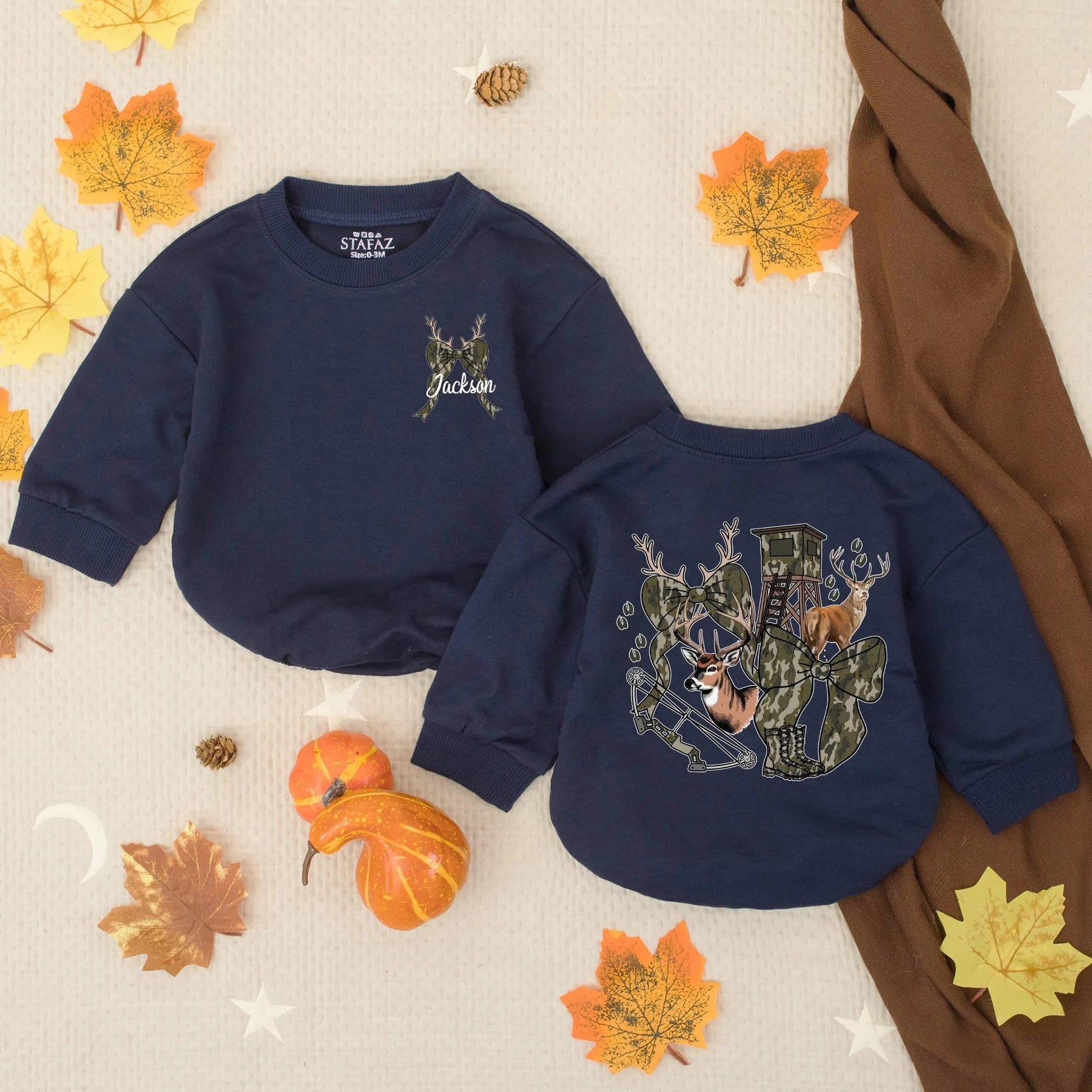 Jackson's Custom Hunting Buddy Camo Baby Romper Woodland Deer Antler Bow Infant Outfit Toddler Outdoor Shower Gift for Boys