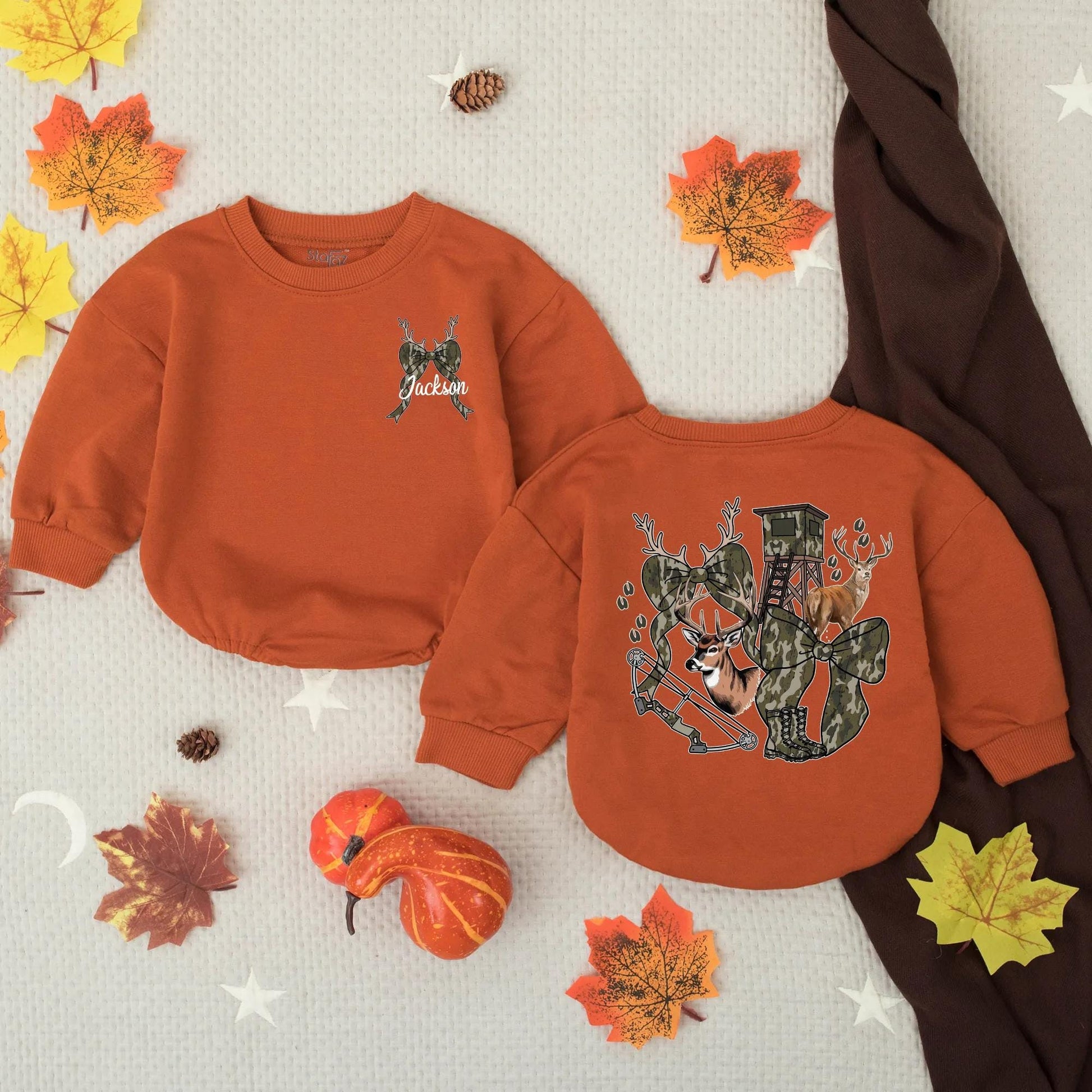 Jackson's Custom Hunting Buddy Camo Baby Romper Woodland Deer Antler Bow Infant Outfit Toddler Outdoor Shower Gift for Boys