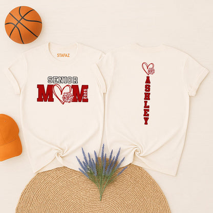 Senior Cheer Mom 2025 Shirt Custom Class of 2026 Spirit Wear with Pompom Heart Design for Senior Night School Team Pride