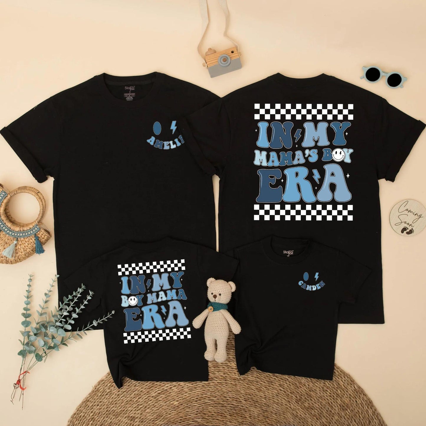 In My Mama's Boy Era Matching Shirts Blue Checkered Mommy and Son Outfit Modern Playful New Mom Gift for Baby Boy Comfortable Cotton