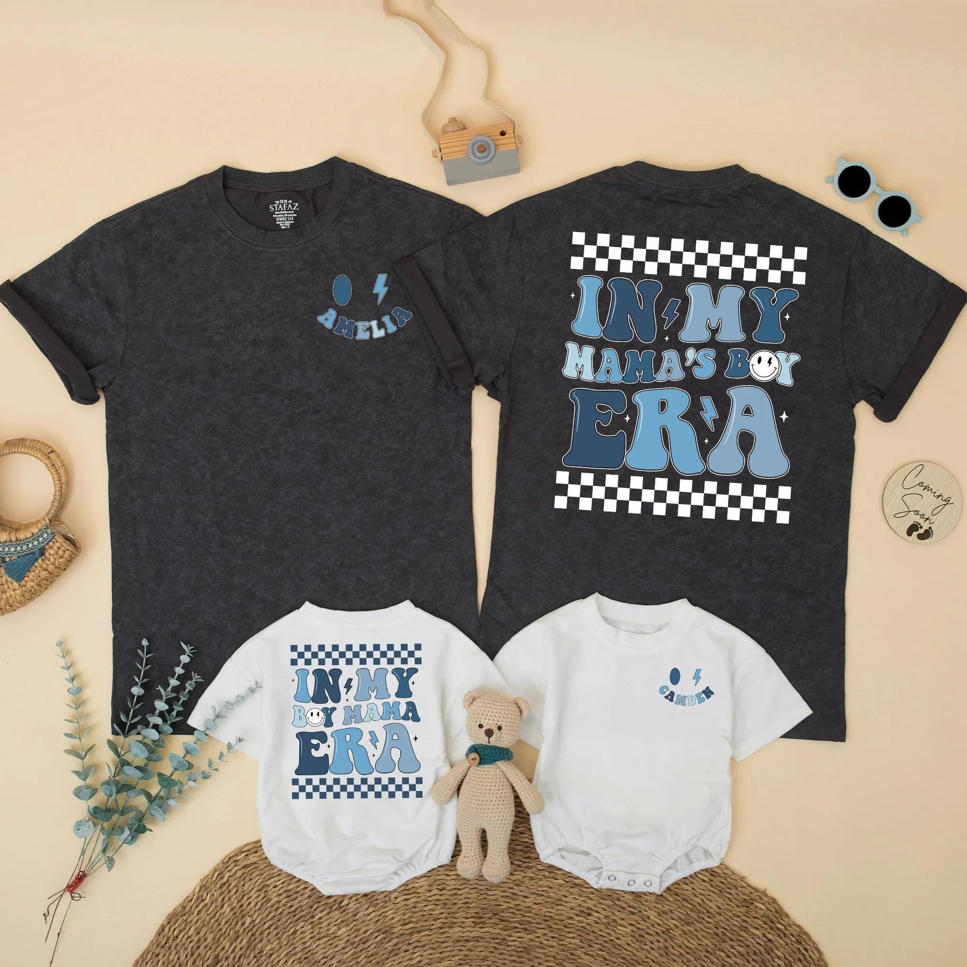 In My Mama's Boy Era Matching Shirts Blue Checkered Mommy and Son Outfit Modern Playful New Mom Gift for Baby Boy Comfortable Cotton
