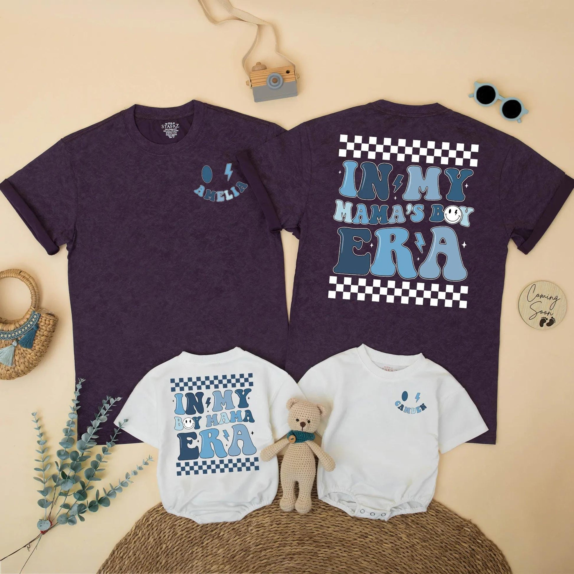 In My Mama's Boy Era Matching Shirts Blue Checkered Mommy and Son Outfit Modern Playful New Mom Gift for Baby Boy Comfortable Cotton