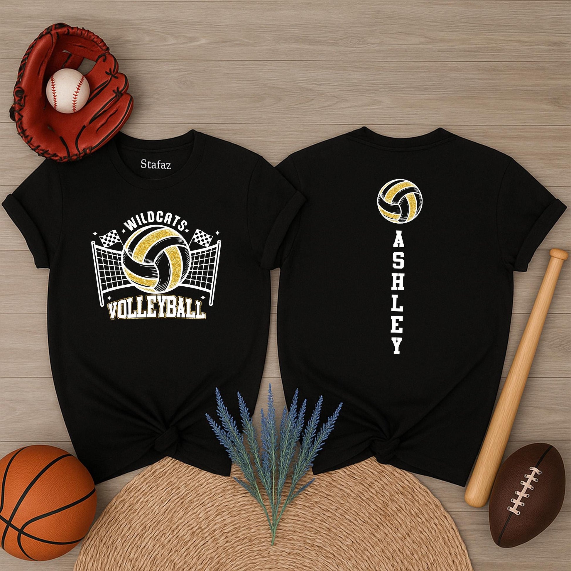 Custom Glitter Volleyball Shirt for Wildcats! Personalized Game Day Top with Flags, Volleyball Mom Tee, Sporty Spirit Wear