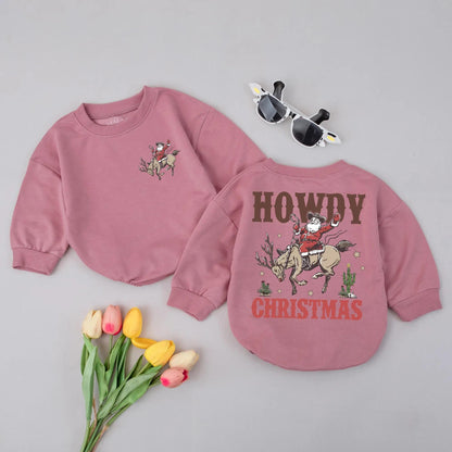 Howdy Christmas Bubble Romper Cowboy Santa Reindeer Western Baby Outfit Infant Toddler Country Holiday Clothes Gift