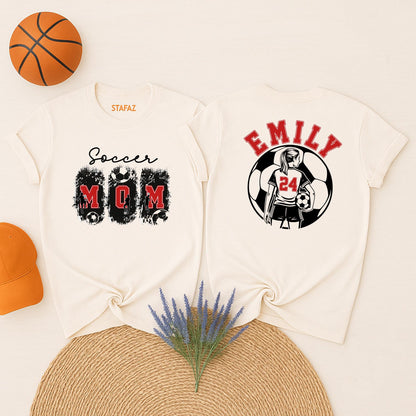 Personalized Soccer Mom T-Shirt: Custom Name & Number, Game Day Tee, Distressed Design, Soccer Player Gift, Sports Fan Outfit, Team Spirit Apparel