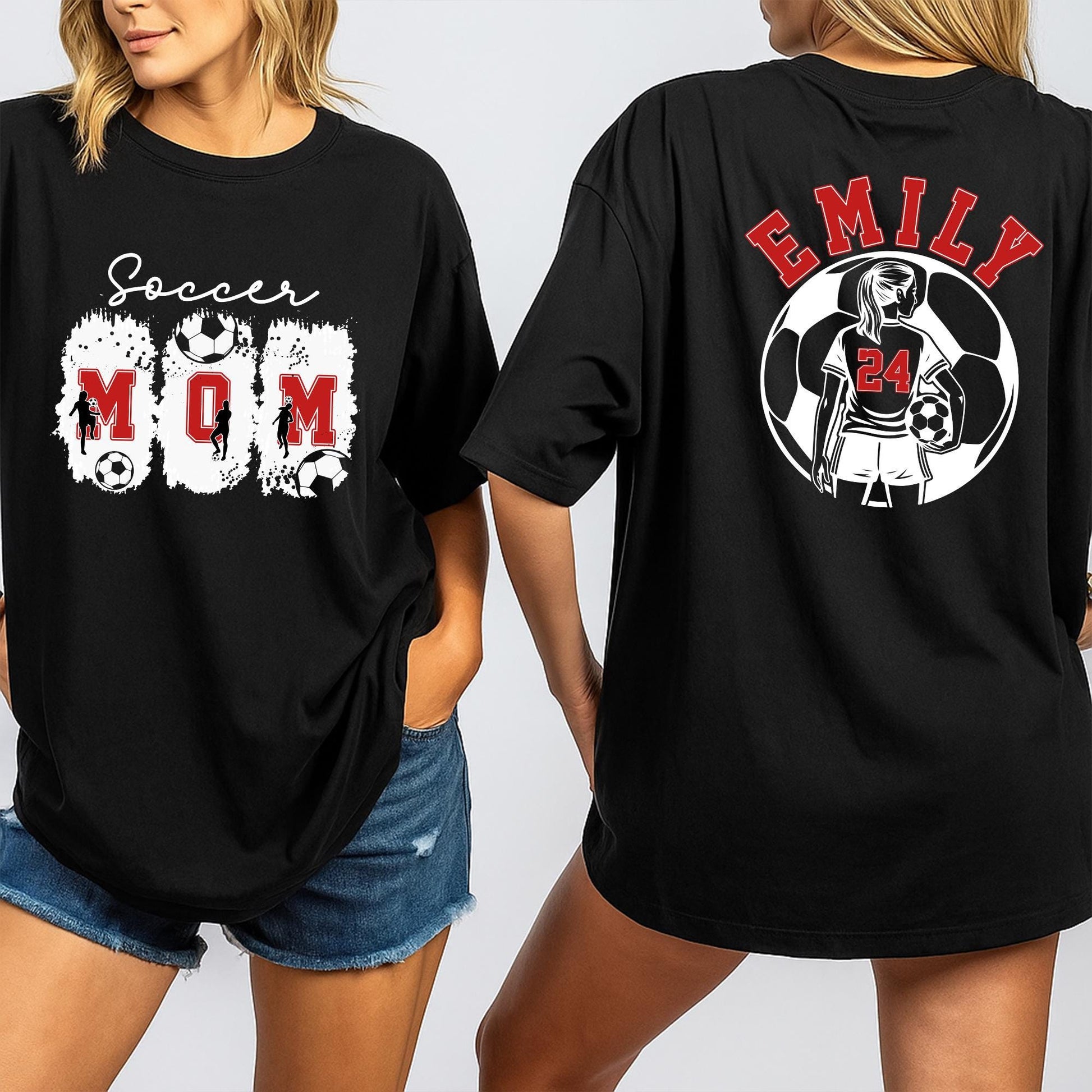 Personalized Soccer Mom T-Shirt: Custom Name & Number, Game Day Tee, Distressed Design, Soccer Player Gift, Sports Fan Outfit, Team Spirit Apparel