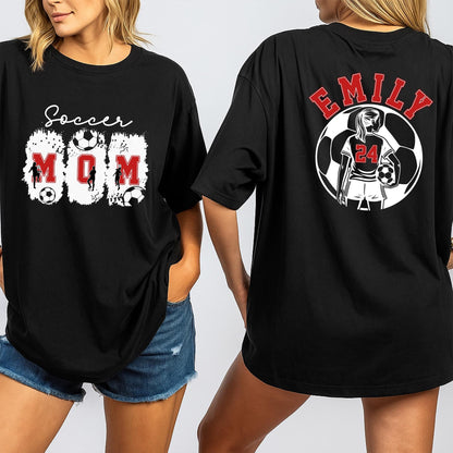 Personalized Soccer Mom T-Shirt: Custom Name & Number, Game Day Tee, Distressed Design, Soccer Player Gift, Sports Fan Outfit, Team Spirit Apparel