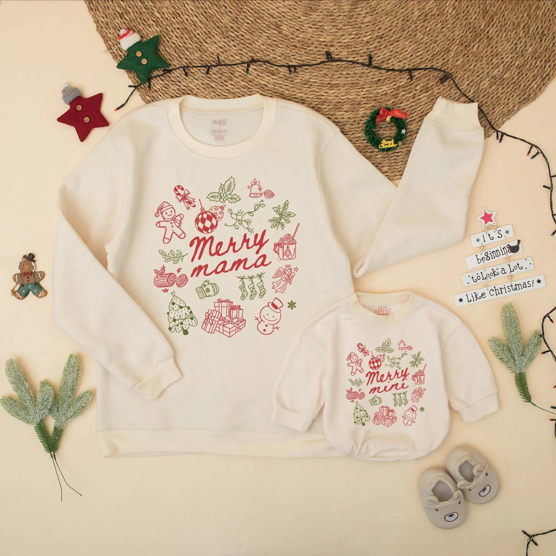 Matching Merry Mama & Mini Christmas Sweatshirt Family Outfit Winter Birthday Holiday Sweater Gift Mom, Baby