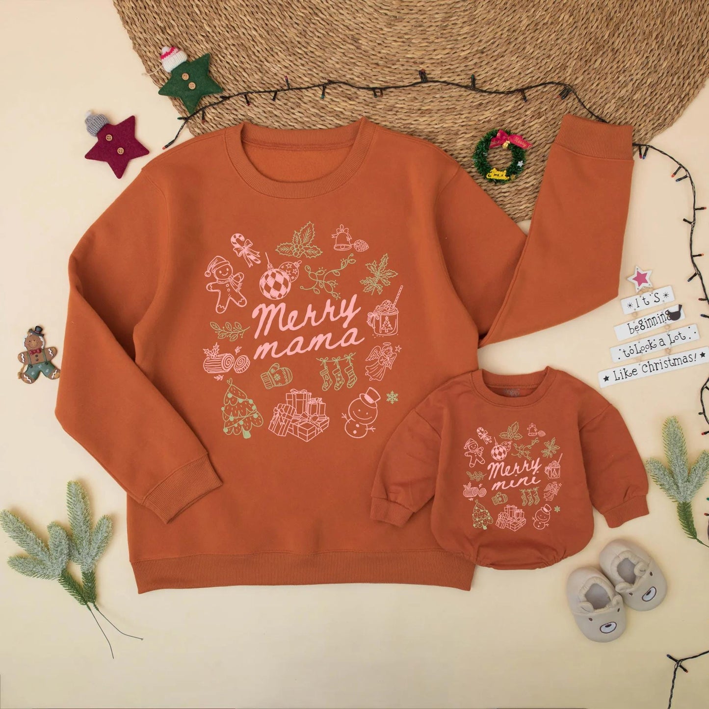 Matching Merry Mama & Mini Christmas Sweatshirt Family Outfit Winter Birthday Holiday Sweater Gift Mom, Baby