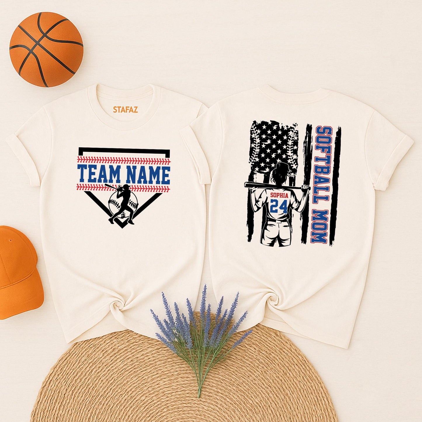 Personalized Softball Mom Shirt, Custom Name & Number Game Day Tee, Distressed Flag Design, Sports Mom Gift, Team Spirit Outfit, Softball Player Lover