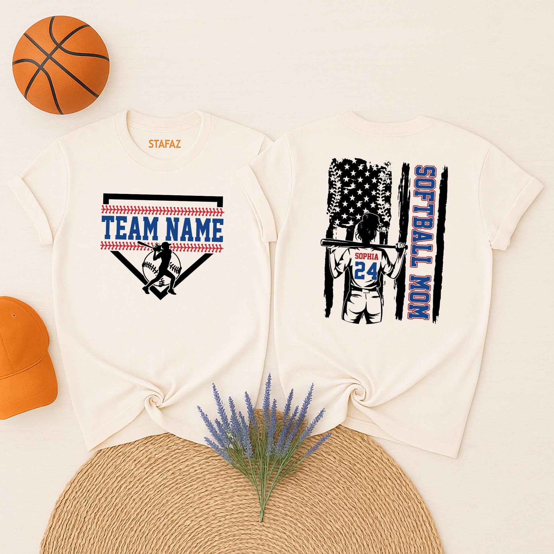 Personalized Softball Mom Shirt, Custom Name & Number Game Day Tee, Distressed Flag Design, Sports Mom Gift, Team Spirit Outfit, Softball Player Lover