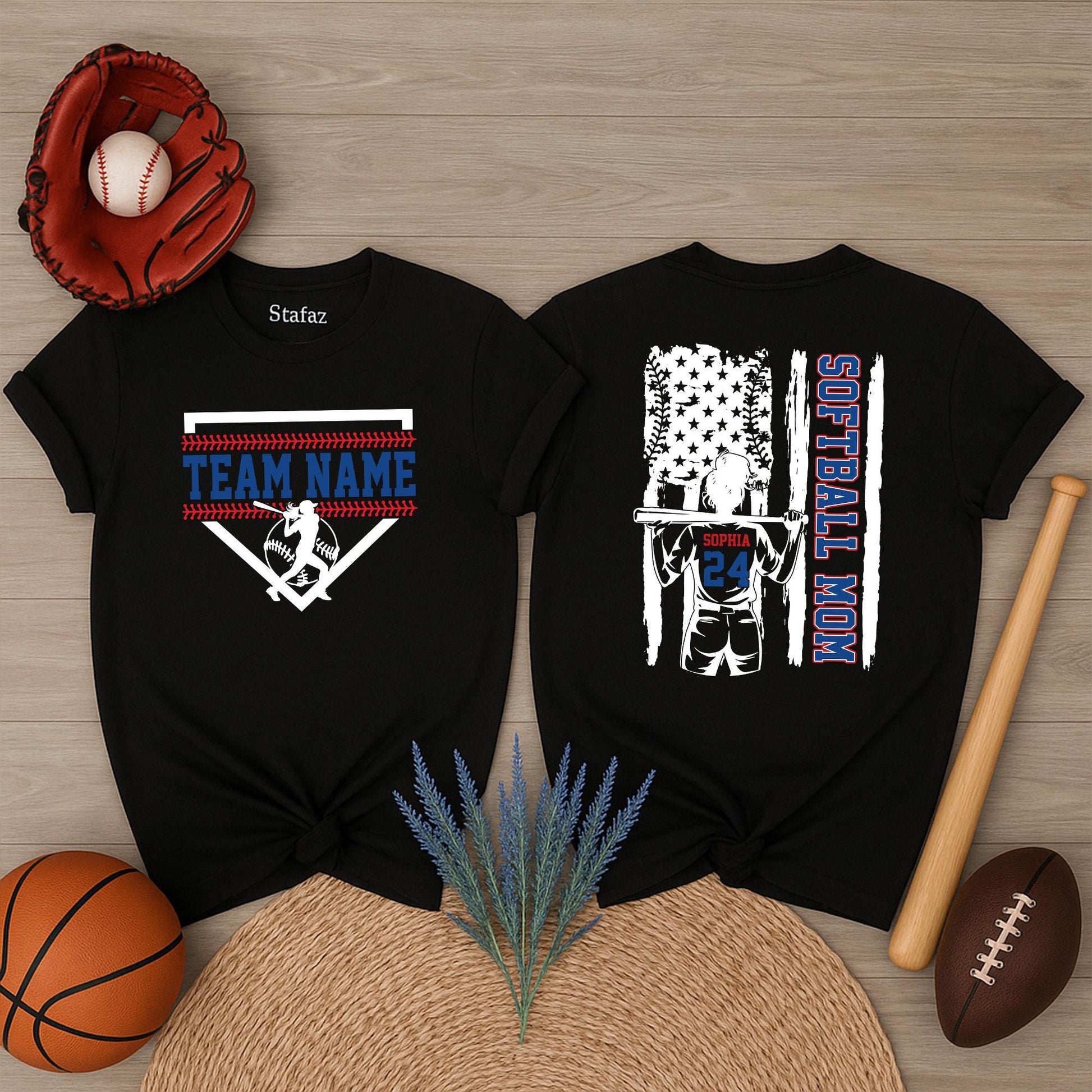 Personalized Softball Mom Shirt, Custom Name & Number Game Day Tee, Distressed Flag Design, Sports Mom Gift, Team Spirit Outfit, Softball Player Lover