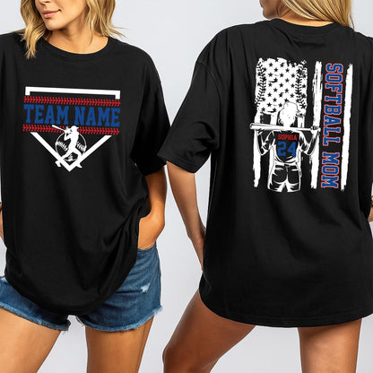 Personalized Softball Mom Shirt, Custom Name & Number Game Day Tee, Distressed Flag Design, Sports Mom Gift, Team Spirit Outfit, Softball Player Lover