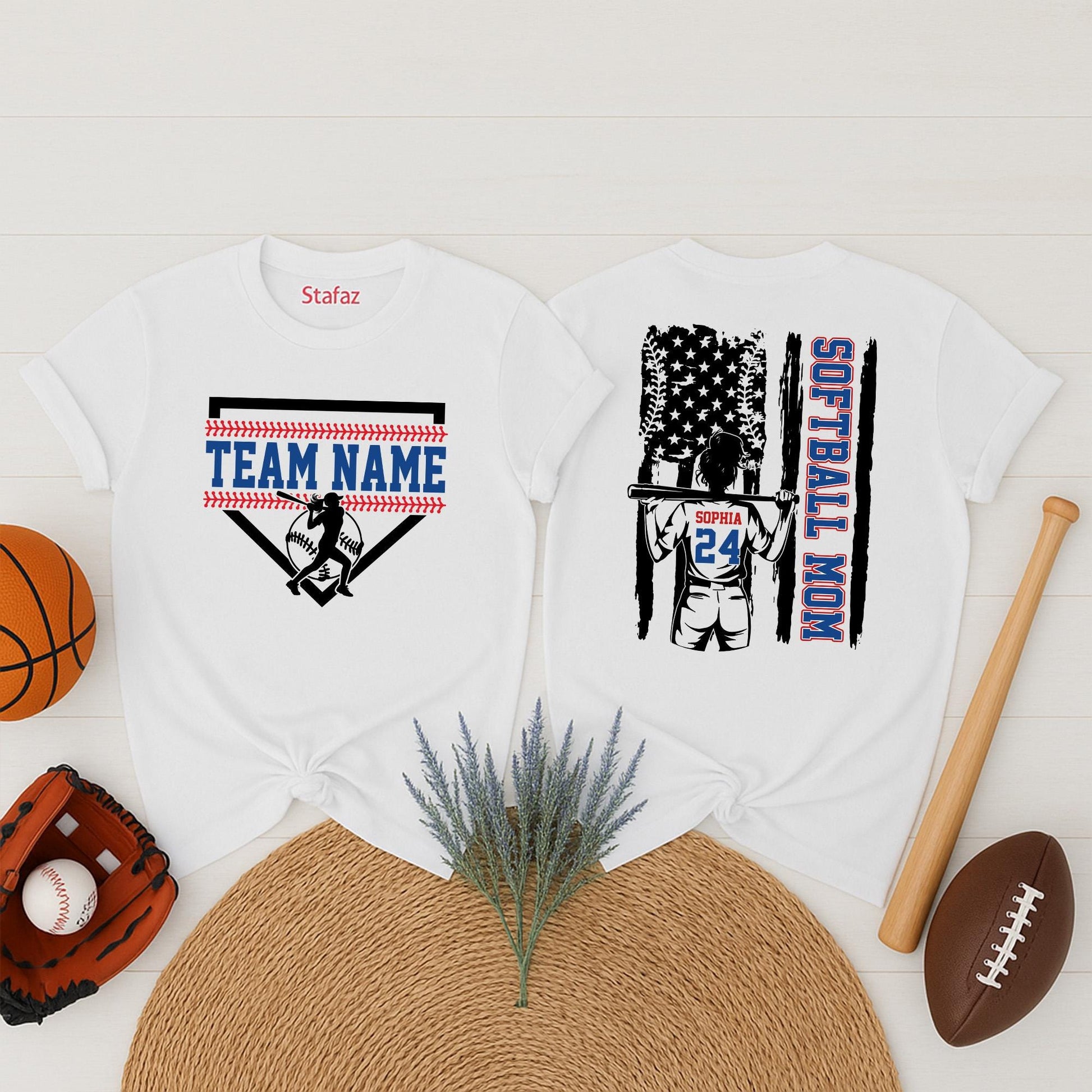 Personalized Softball Mom Shirt, Custom Name & Number Game Day Tee, Distressed Flag Design, Sports Mom Gift, Team Spirit Outfit, Softball Player Lover