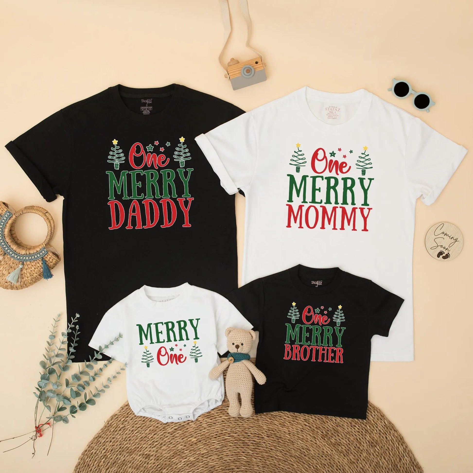 Merry Christmas Birthday Family Matching Shirt for Winter 1st Birthday Party Xmas Photo Gift Outfit