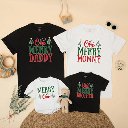 Merry Christmas Birthday Family Matching Shirt for Winter 1st Birthday Party Xmas Photo Gift Outfit