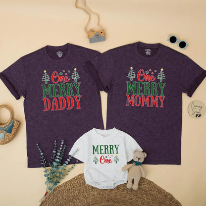 Merry Christmas Birthday Family Matching Shirt for Winter 1st Birthday Party Xmas Photo Gift Outfit