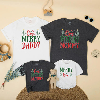 Merry Christmas Birthday Family Matching Shirt for Winter 1st Birthday Party Xmas Photo Gift Outfit