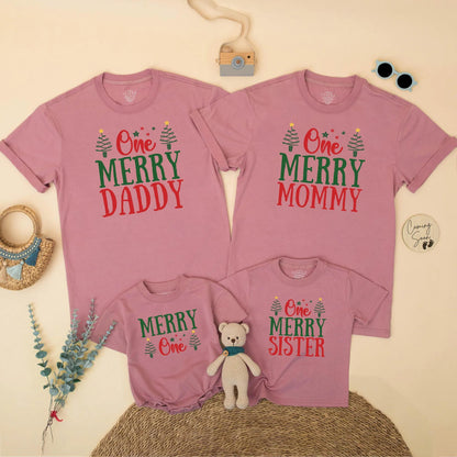 Merry Christmas Birthday Family Matching Shirt for Winter 1st Birthday Party Xmas Photo Gift Outfit