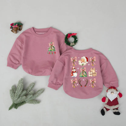 Personalized Vintage Christmas Bubble Romper Retro Tree Name Retro Santa Snowman Baby Outfit Newborn Xmas Gift