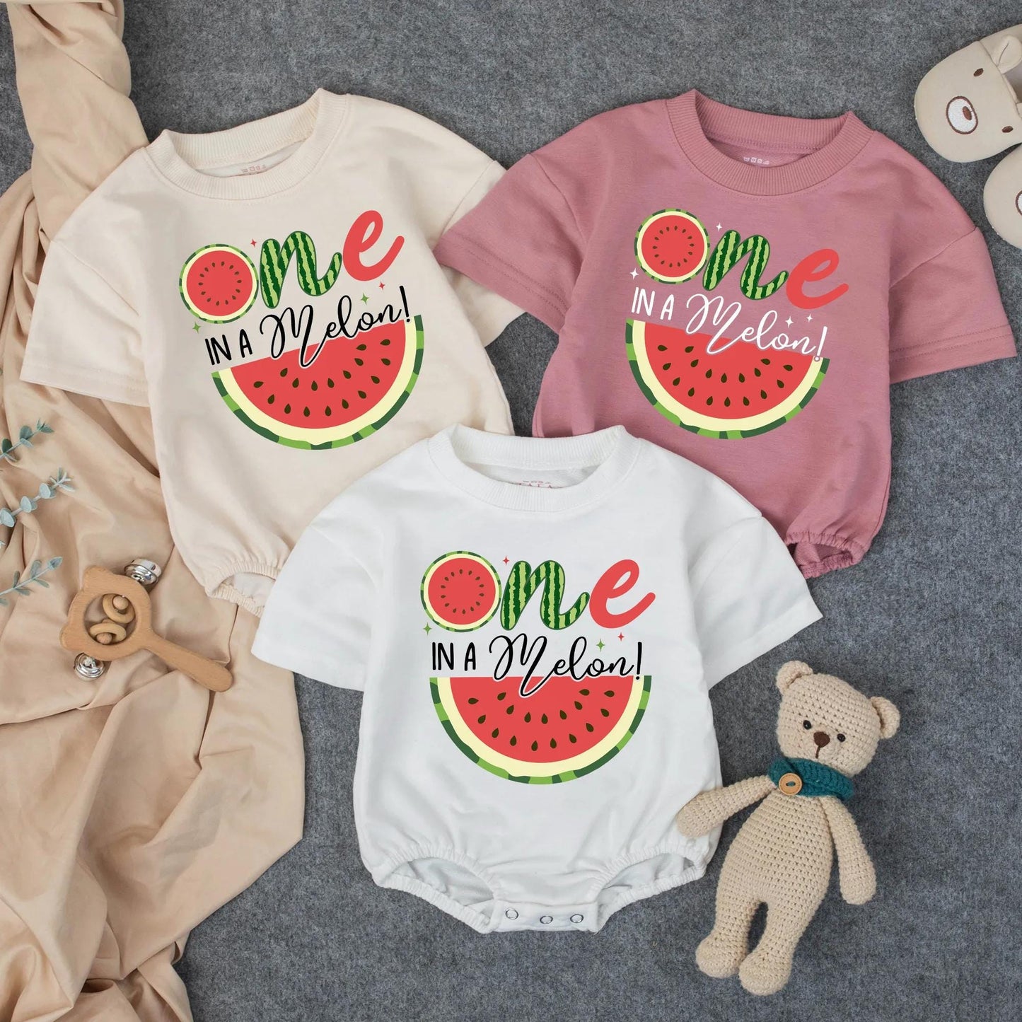 Custom One in a Melon Baby Bubble Romper Adorable First Birthday Girl Outfit Cute Watermelon Summer Baby Clothes Toddler Gift
