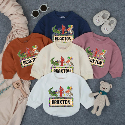 Personalized Cajun Baby Romper Louisiana Boy Outfit featuring Alligator Crawfish Pelican, Southern Toddler Clothes Unique Gift