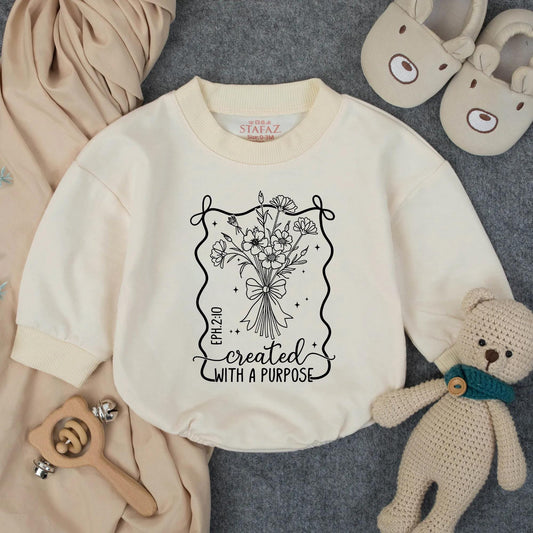 Created With a Purpose Baby Girl Romper Boho Floral Design Infant Clothes Faith Based EPH.2:10 Toddler Girl Announcement Gift