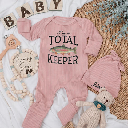 I'm a TOTAL KEEPER Fishing Baby Bodysuit Newborn Outfit Funny Fish Gift for Baby Boy or Girl