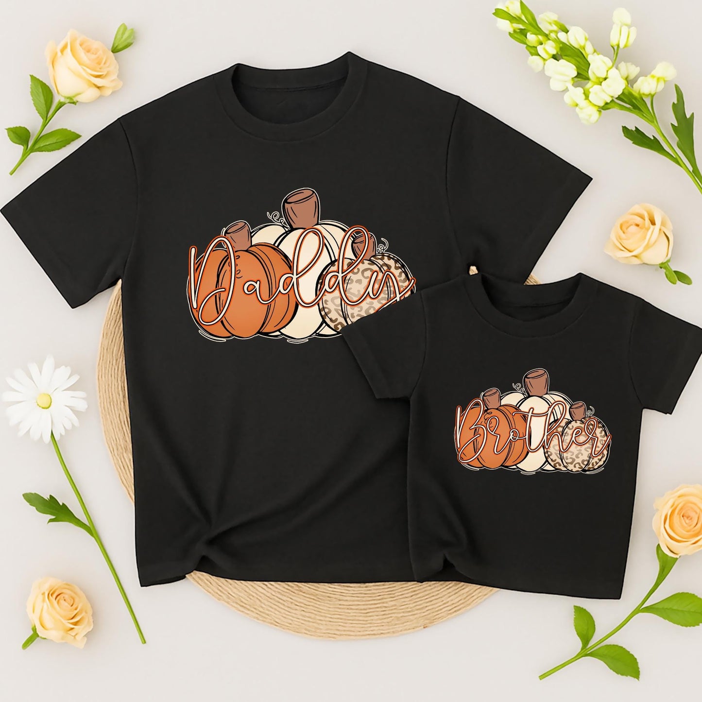 Leopard Pumpkin Family Matching Shirts: Fall Outfits for Mama, Mini, Dad & Brother, Thanksgiving T-Shirts, Cute Matching Fall Outfit Set (139 chars)