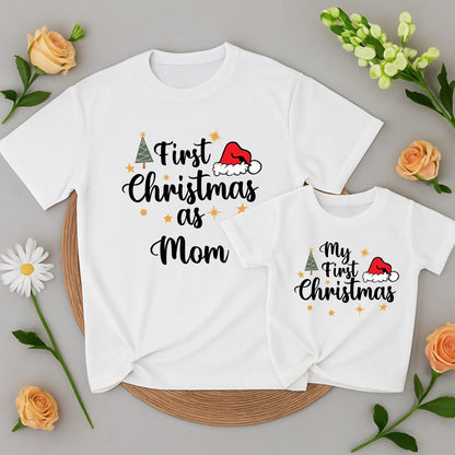 Personalized First Christmas Matching Family Shirts: Mommy, Daddy & Baby's First Xmas Outfits, Custom Name, Our First Holiday Family Celebration Tees