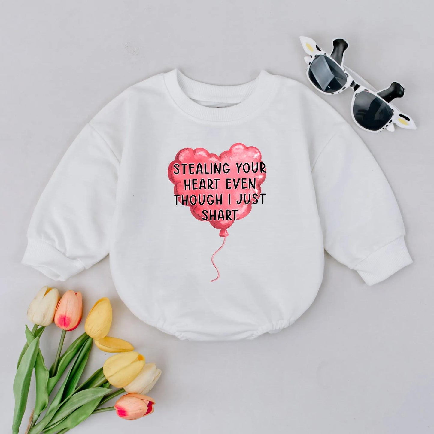 Stealing Heart Bubble Romper Baby Girl First Valentine's Day Outfit Funny Newborn Bodysuit Heart Balloon Design Gift
