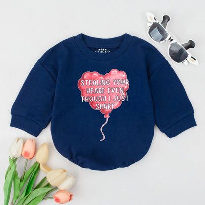 Stealing Heart Bubble Romper Baby Girl First Valentine's Day Outfit Funny Newborn Bodysuit Heart Balloon Design Gift