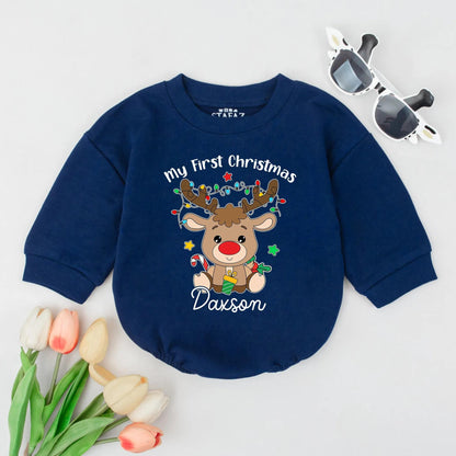 Personalized My First Christmas Romper with Daxson Reindeer Lights for Baby Boys & Girls Cute Holiday Outfit Toddler