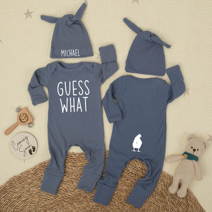 Custom Guess What Chicken Butt Bodysuit Funny Newborn Baby Outfit for Boys or Girls Soft Cotton Baby Shower Gift Coming Home Clothes