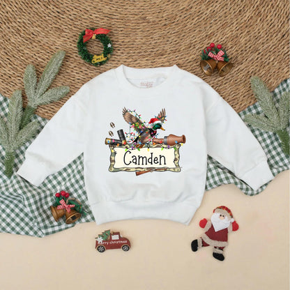 Personalized Christmas Mallard Duck Romper Hunting Baby Outfit with Name Santa Hat Festive Whimsical Rustic Holiday Clothes Gift