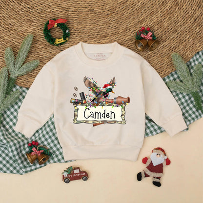 Personalized Christmas Mallard Duck Romper Hunting Baby Outfit with Name Santa Hat Festive Whimsical Rustic Holiday Clothes Gift