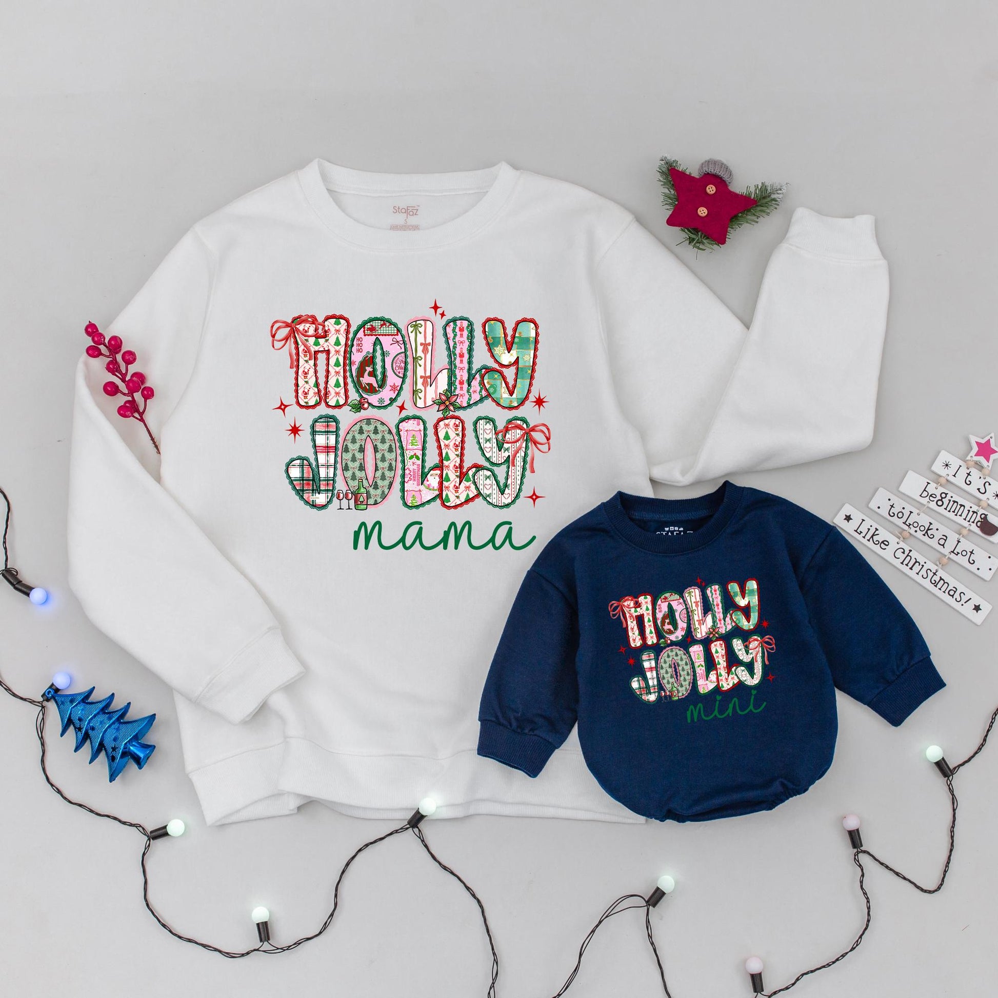 Holly Jolly Mama and Mini Matching Sweatshirts Vintage Christmas Design Family Holiday Outfits Soft Cozy