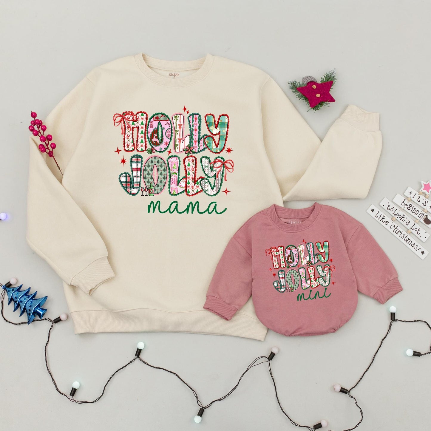 Holly Jolly Mama and Mini Matching Sweatshirts Vintage Christmas Design Family Holiday Outfits Soft Cozy