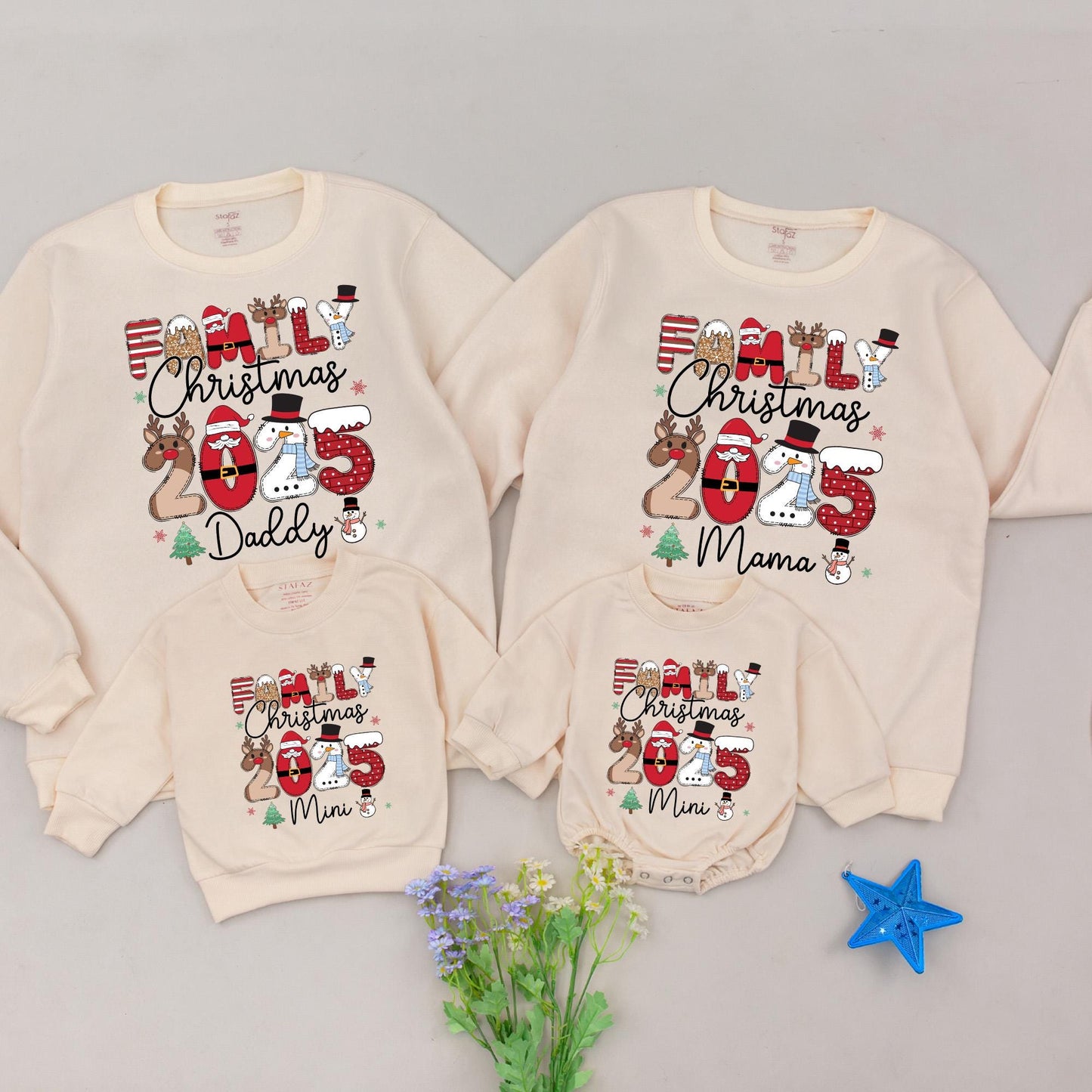 Personalized Family Christmas 2025 Matching Sweatshirts with Custom Names Fun Holiday Sweater Outfits Santa Snowman Letter Art