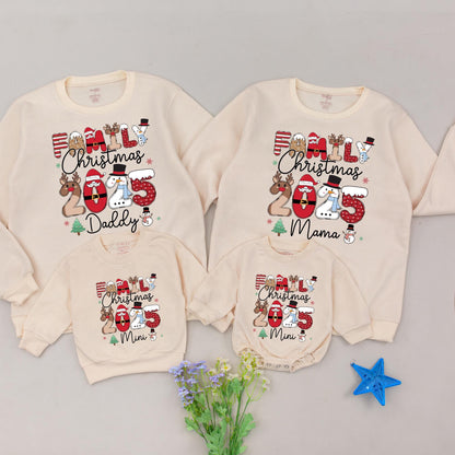 Personalized Family Christmas 2025 Matching Sweatshirts with Custom Names Fun Holiday Sweater Outfits Santa Snowman Letter Art