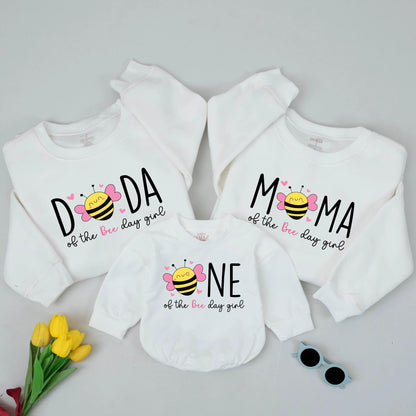 DADA MAMA ONE Bee 1st Birthday Matching Shirts: Sweet Bee Day Girl Outfit for Family, Daughters Party, First Birthday Bee Celebration, Hearts, Pink