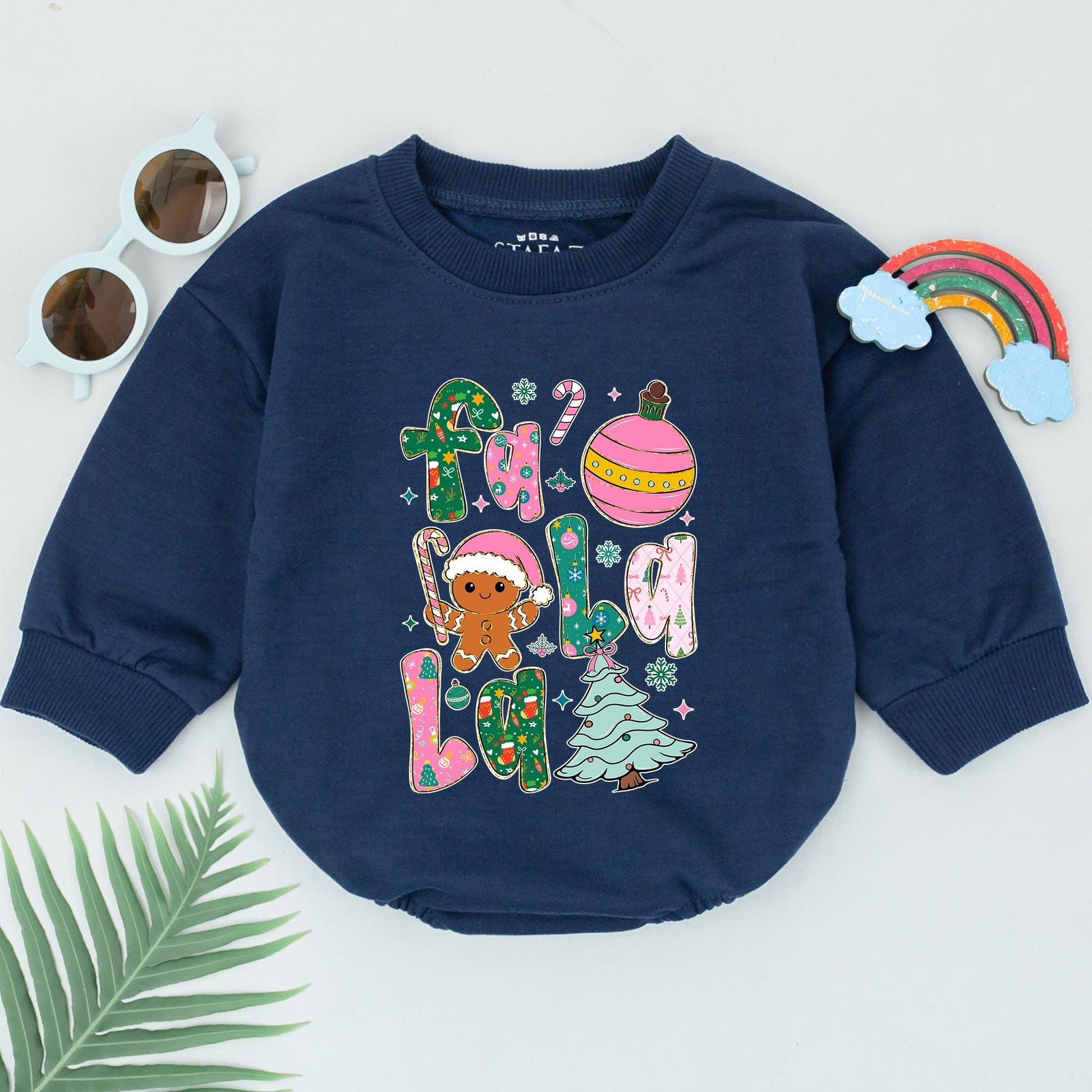 Falala Christmas Bubble Romper Colorful Glitter Bodysuit Infant Xmas Clothes Baby Shower Gift