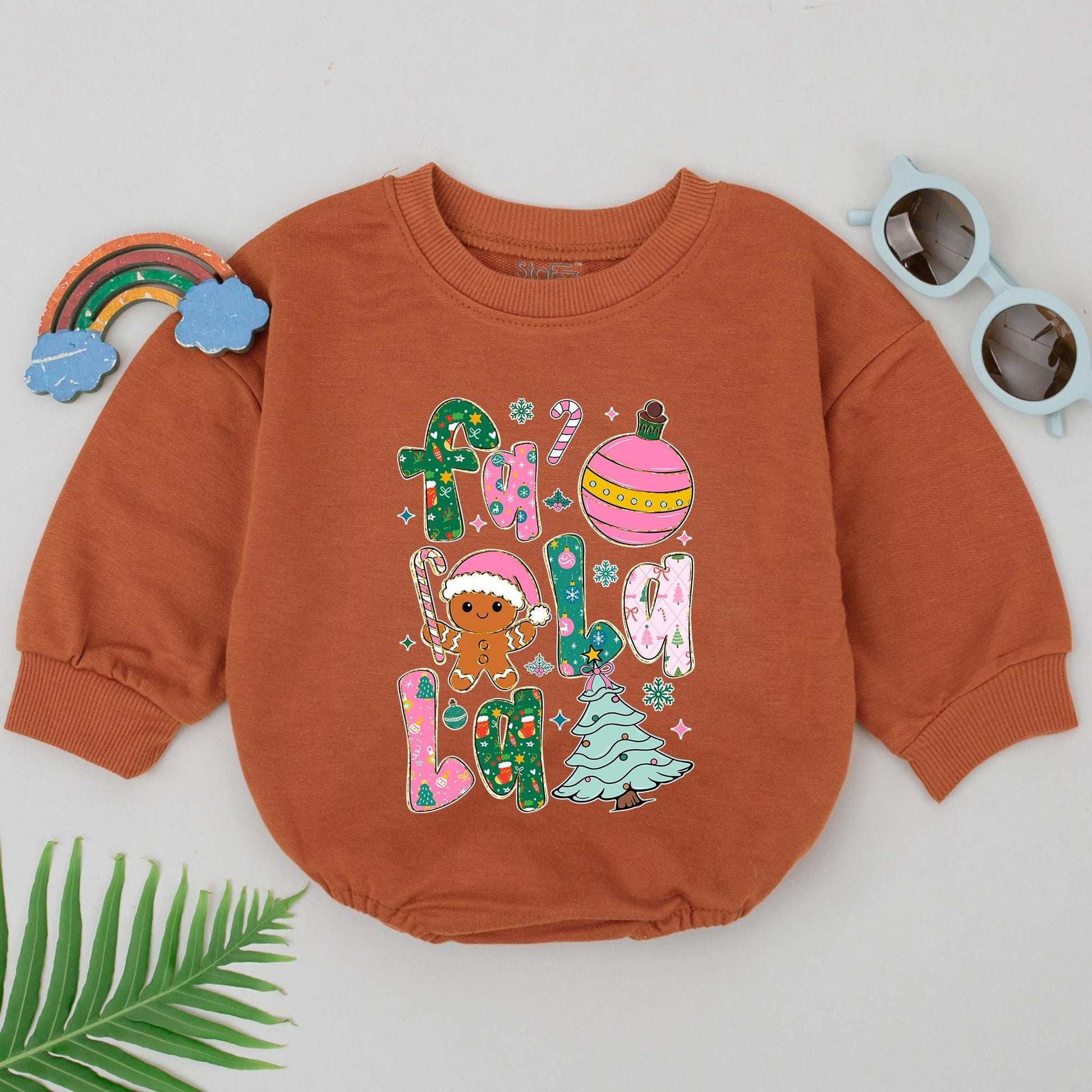 Falala Christmas Bubble Romper Colorful Glitter Bodysuit Infant Xmas Clothes Baby Shower Gift